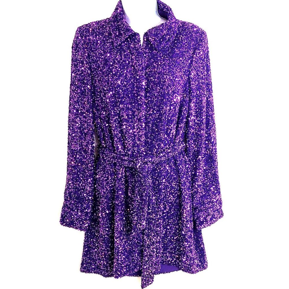 Atelier & Other Stories All Over Sequin Mini Shirt Dress Size Small (S) Purple